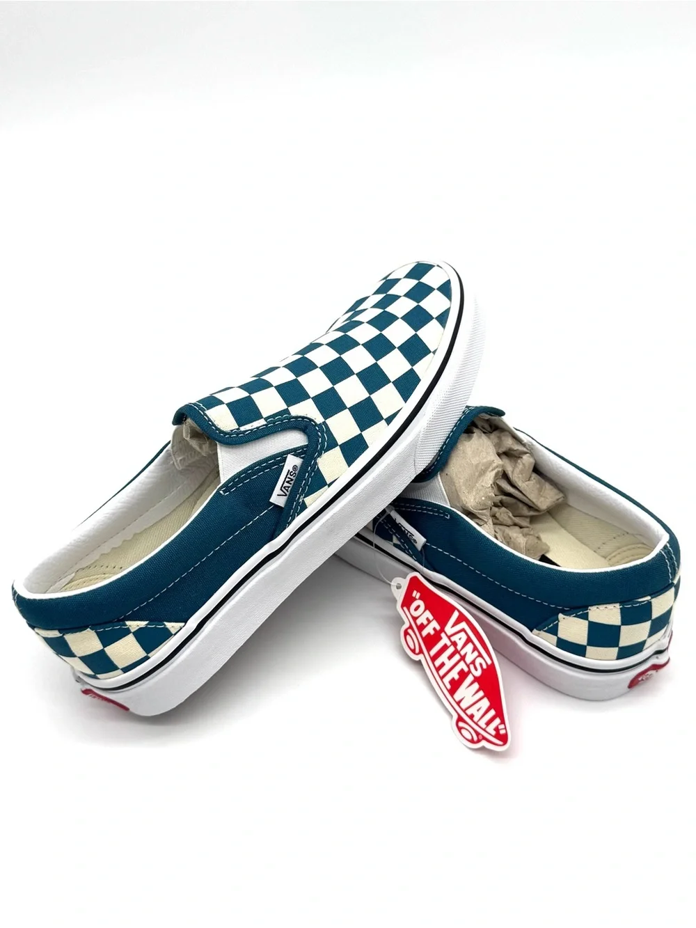 Women's Classic Slip-On Vans - Checkered Blue